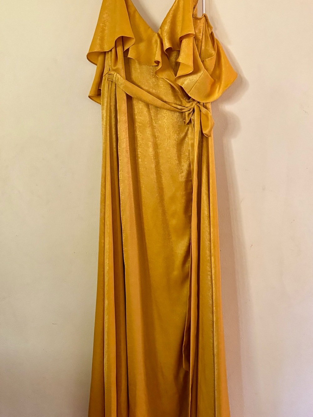 Moriah Mustard Yellow Satin Wrap Maxi Dress
